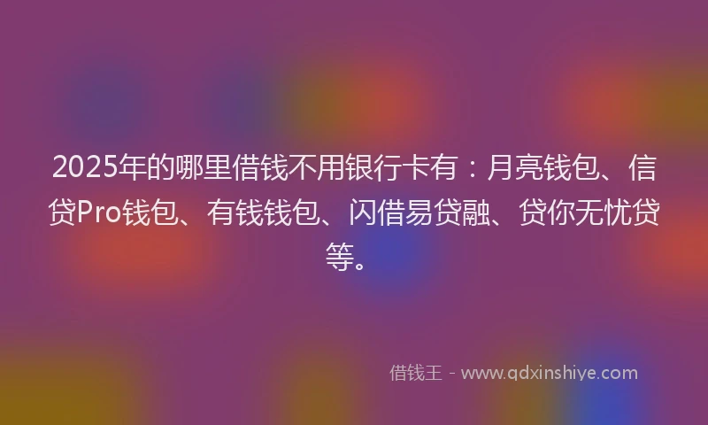 2025年的哪里借钱不用银行卡有：月亮钱包、信贷Pro钱包、有钱钱包、闪借易贷融、贷你无忧贷等。