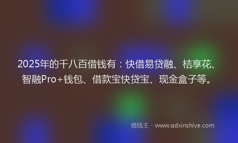 2025年的千八百借钱有：快借易贷融、桔享花、智融Pro+钱包、借款宝快贷宝、现金盒子等。