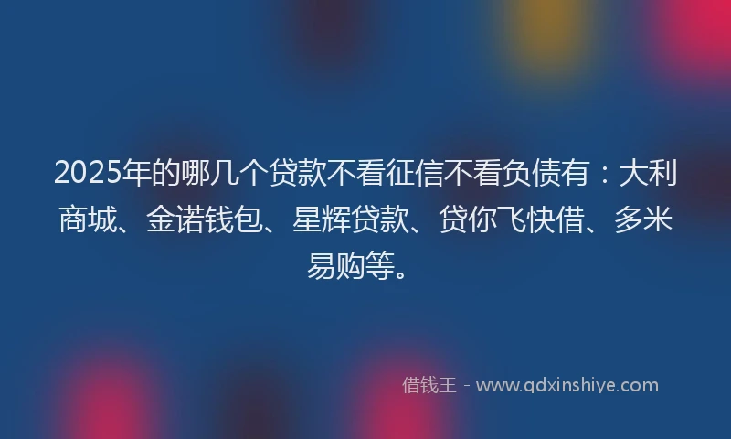 2025年的哪几个贷款不看征信不看负债有：大利商城、金诺钱包、星辉贷款、贷你飞快借、多米易购等。