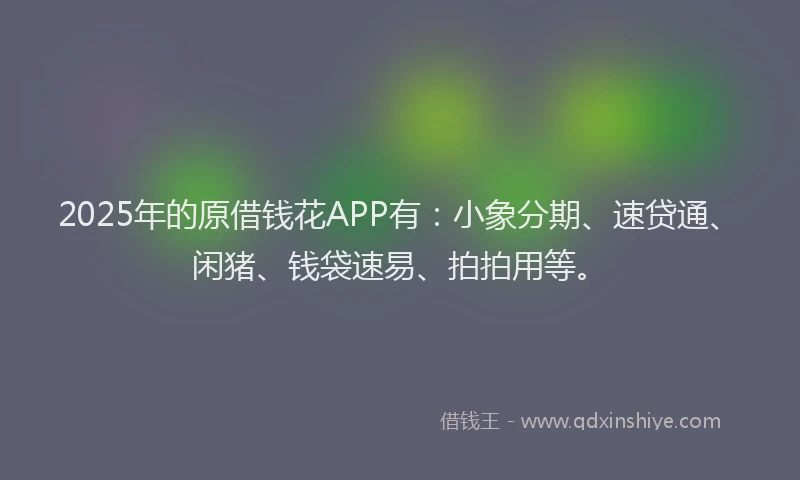 2025年的原借钱花APP有：小象分期、速贷通、闲猪、钱袋速易、拍拍用等。