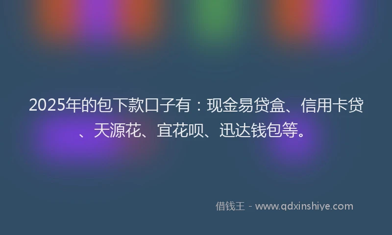 2025年的包下款口子有：现金易贷盒、信用卡贷、天源花、宜花呗、迅达钱包等。