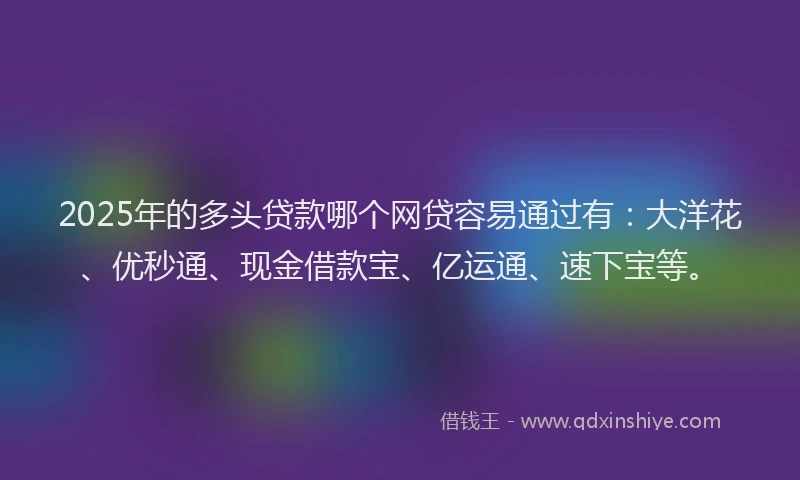 2025年的多头贷款哪个网贷容易通过有：大洋花、优秒通、现金借款宝、亿运通、速下宝等。