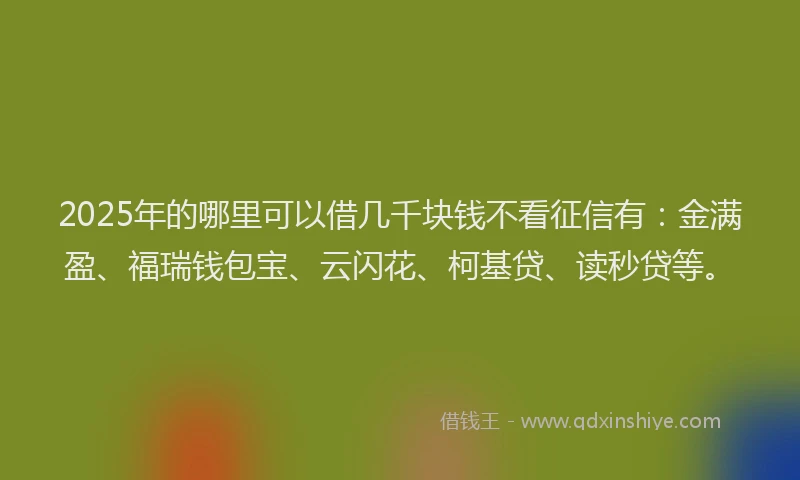 2025年的哪里可以借几千块钱不看征信有：金满盈、福瑞钱包宝、云闪花、柯基贷、读秒贷等。