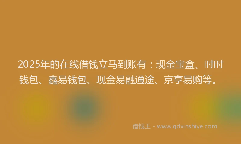2025年的在线借钱立马到账有：现金宝盒、时时钱包、鑫易钱包、现金易融通途、京享易购等。