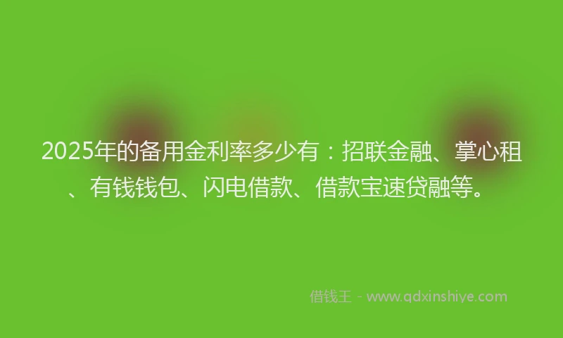 2025年的备用金利率多少有：招联金融、掌心租、有钱钱包、闪电借款、借款宝速贷融等。