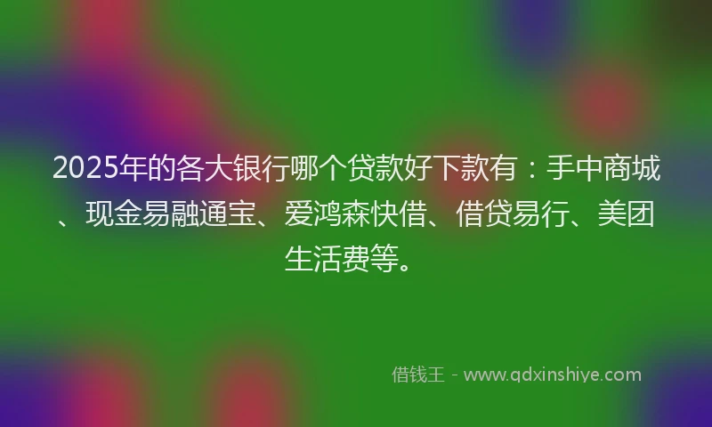 2025年的各大银行哪个贷款好下款有：手中商城、现金易融通宝、爱鸿森快借、借贷易行、美团生活费等。