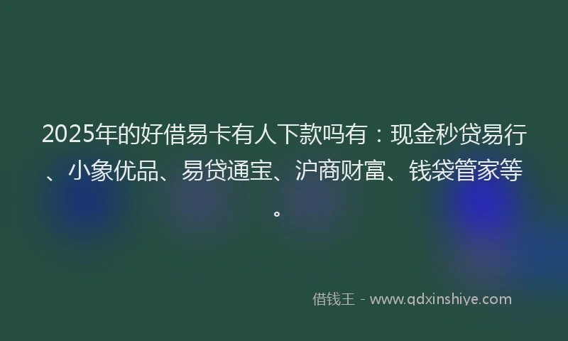 2025年的好借易卡有人下款吗有：现金秒贷易行、小象优品、易贷通宝、沪商财富、钱袋管家等。