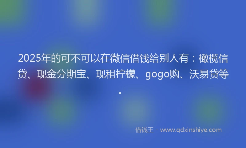 2025年的可不可以在微信借钱给别人有：橄榄信贷、现金分期宝、现租柠檬、gogo购、沃易贷等。