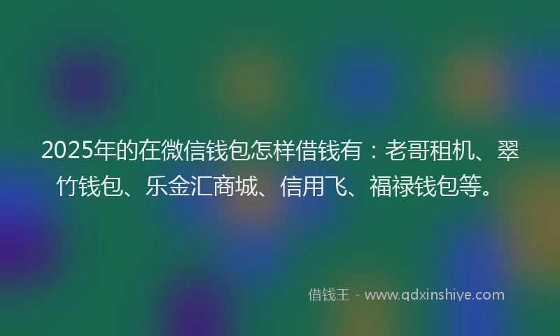 2025年的在微信钱包怎样借钱有：老哥租机、翠竹钱包、乐金汇商城、信用飞、福禄钱包等。
