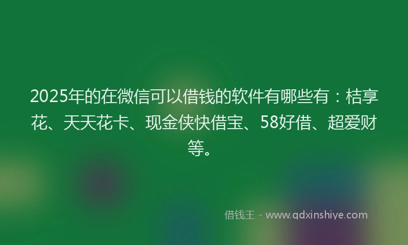 2025年的在微信可以借钱的软件有哪些有：桔享花、天天花卡、现金侠快借宝、58好借、超爱财等。