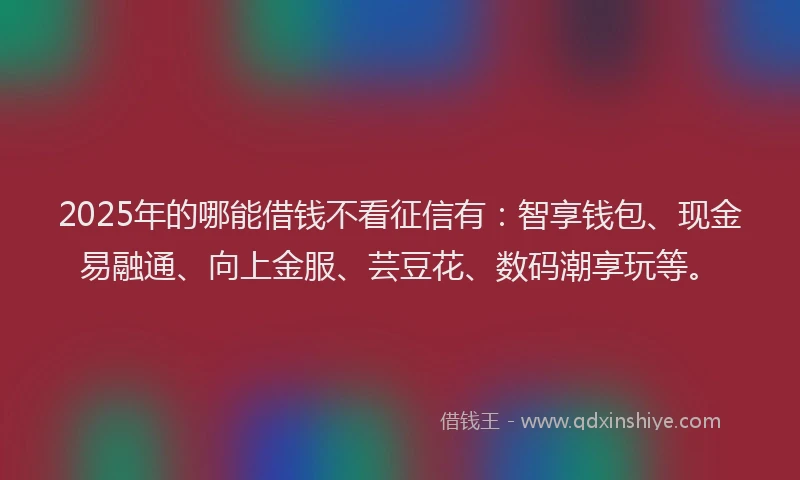 2025年的哪能借钱不看征信有：智享钱包、现金易融通、向上金服、芸豆花、数码潮享玩等。