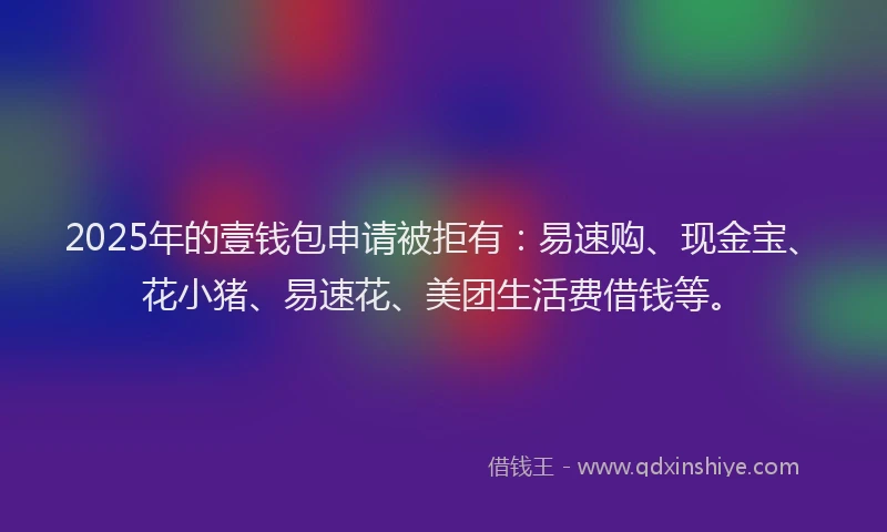 2025年的壹钱包申请被拒有：易速购、现金宝、花小猪、易速花、美团生活费借钱等。