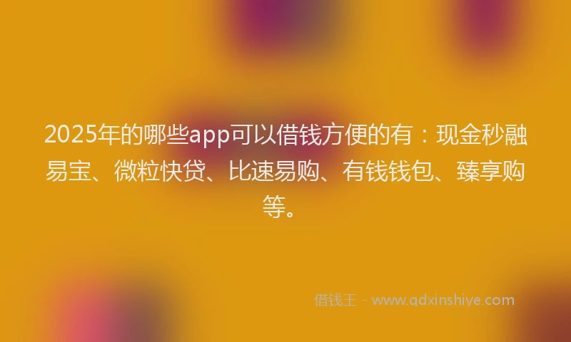 2025年的哪些app可以借钱方便的有：现金秒融易宝、微粒快贷、比速易购、有钱钱包、臻享购等。