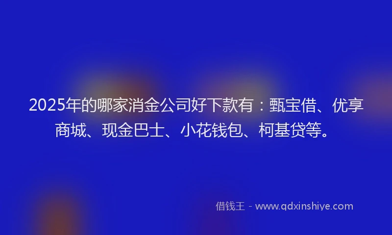 2025年的哪家消金公司好下款有：甄宝借、优享商城、现金巴士、小花钱包、柯基贷等。