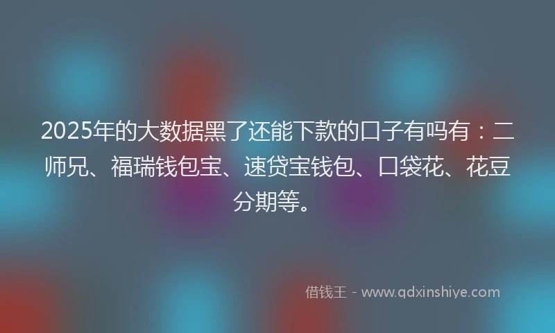 2025年的大数据黑了还能下款的口子有吗有：二师兄、福瑞钱包宝、速贷宝钱包、口袋花、花豆分期等。