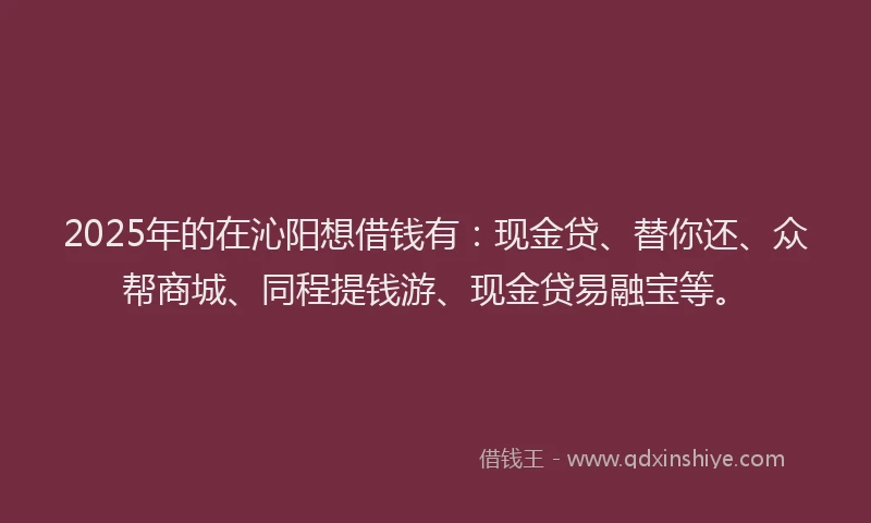 2025年的在沁阳想借钱有：现金贷、替你还、众帮商城、同程提钱游、现金贷易融宝等。