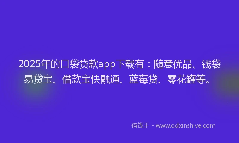 2025年的口袋贷款app下载有：随意优品、钱袋易贷宝、借款宝快融通、蓝莓贷、零花罐等。