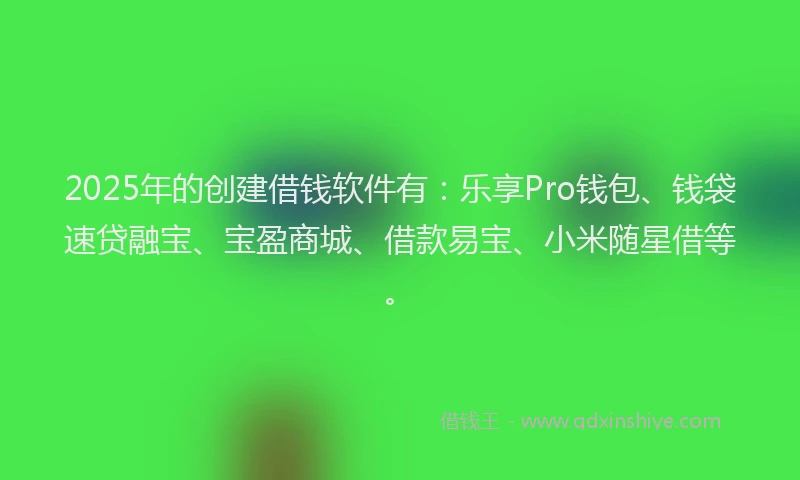 2025年的创建借钱软件有：乐享Pro钱包、钱袋速贷融宝、宝盈商城、借款易宝、小米随星借等。