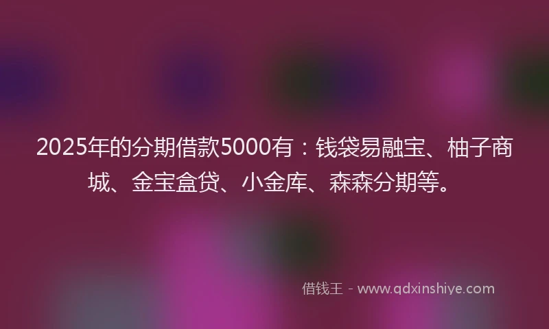2025年的分期借款5000有：钱袋易融宝、柚子商城、金宝盒贷、小金库、森森分期等。