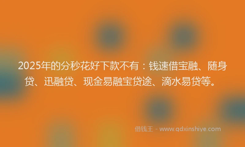 2025年的分秒花好下款不有：钱速借宝融、随身贷、迅融贷、现金易融宝贷途、滴水易贷等。