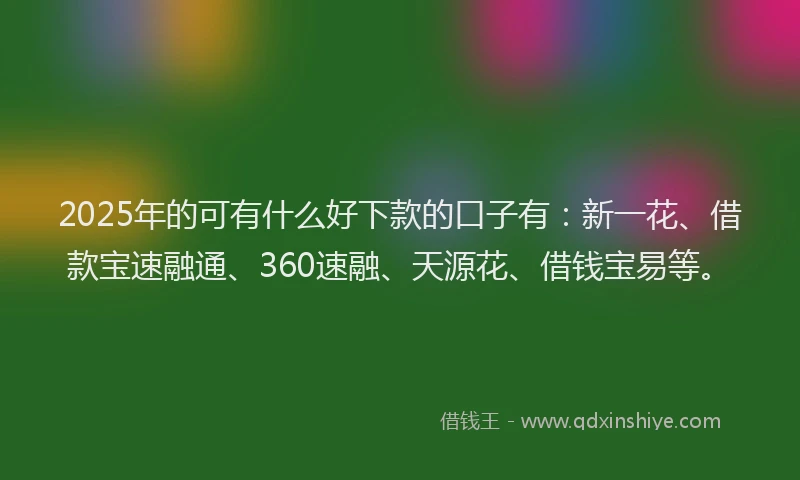 2025年的可有什么好下款的口子有：新一花、借款宝速融通、360速融、天源花、借钱宝易等。