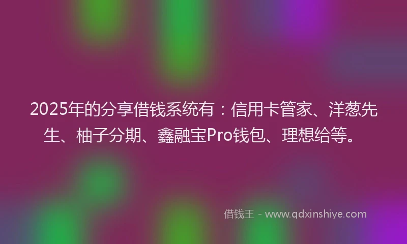 2025年的分享借钱系统有：信用卡管家、洋葱先生、柚子分期、鑫融宝Pro钱包、理想给等。