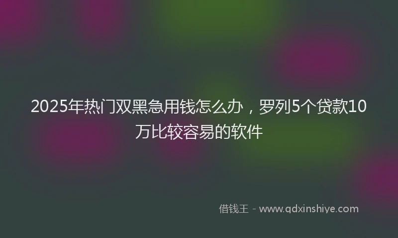 2025年热门双黑急用钱怎么办，罗列5个贷款10万比较容易的软件