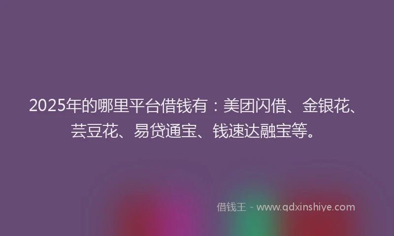 2025年的哪里平台借钱有：美团闪借、金银花、芸豆花、易贷通宝、钱速达融宝等。