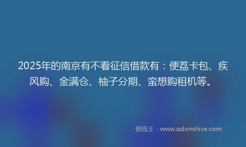 2025年的南京有不看征信借款有：便荔卡包、疾风购、金满仓、柚子分期、蛮想购租机等。