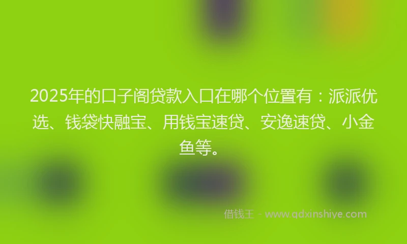 2025年的口子阁贷款入口在哪个位置有：派派优选、钱袋快融宝、用钱宝速贷、安逸速贷、小金鱼等。