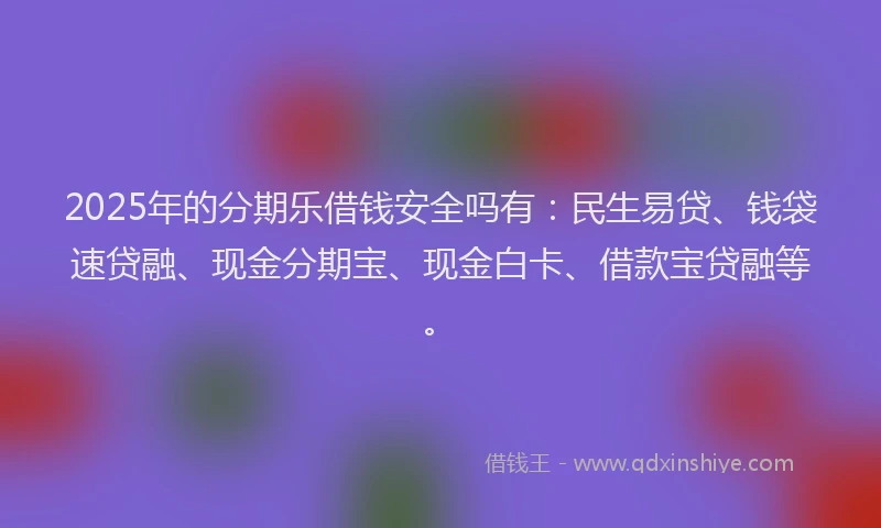 2025年的分期乐借钱安全吗有：民生易贷、钱袋速贷融、现金分期宝、现金白卡、借款宝贷融等。