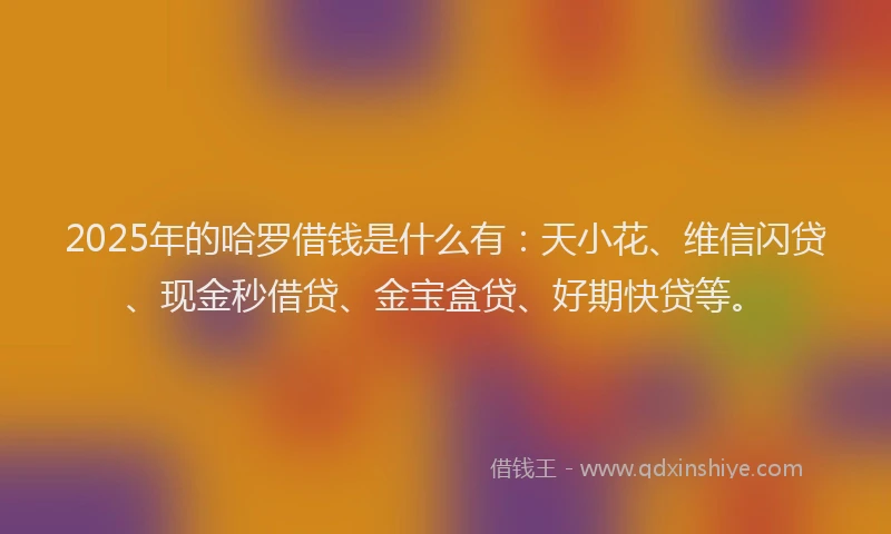 2025年的哈罗借钱是什么有：天小花、维信闪贷、现金秒借贷、金宝盒贷、好期快贷等。