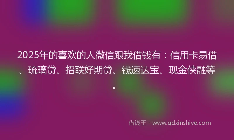 2025年的喜欢的人微信跟我借钱有：信用卡易借、琉璃贷、招联好期贷、钱速达宝、现金侠融等。