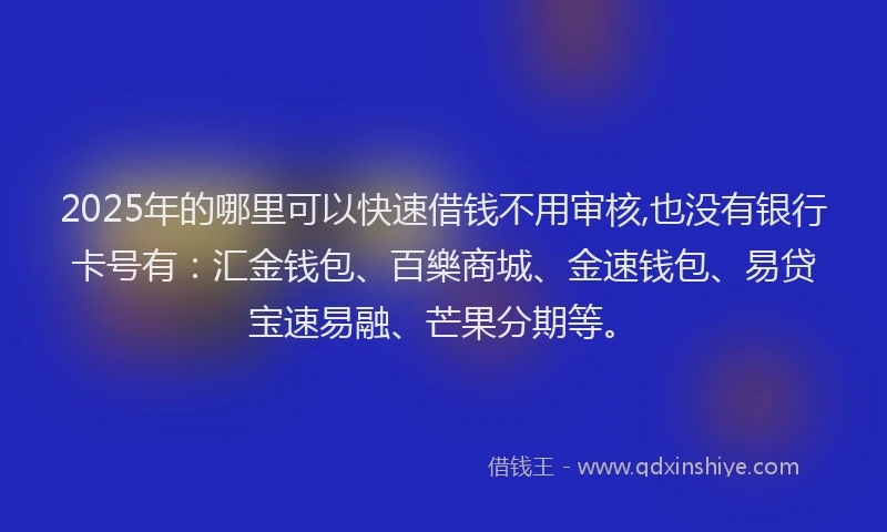 2025年的哪里可以快速借钱不用审核,也没有银行卡号有：汇金钱包、百樂商城、金速钱包、易贷宝速易融、芒果分期等。