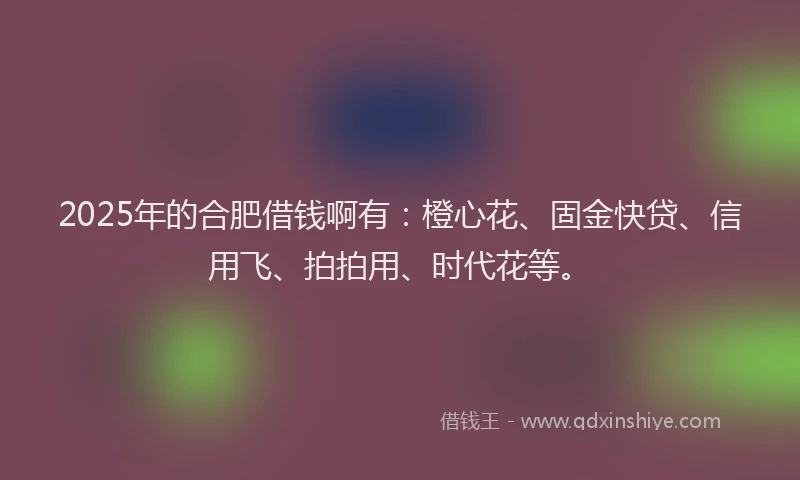 2025年的合肥借钱啊有：橙心花、固金快贷、信用飞、拍拍用、时代花等。