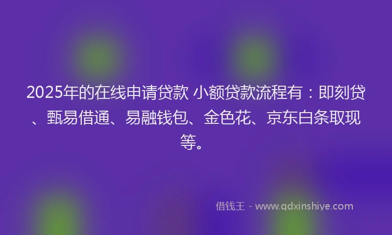 2025年的在线申请贷款 小额贷款流程有：即刻贷、甄易借通、易融钱包、金色花、京东白条取现等。