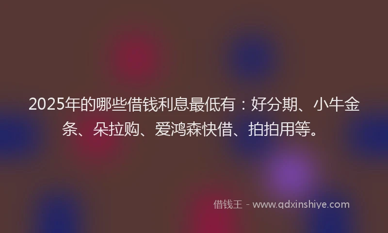 2025年的哪些借钱利息最低有：好分期、小牛金条、朵拉购、爱鸿森快借、拍拍用等。