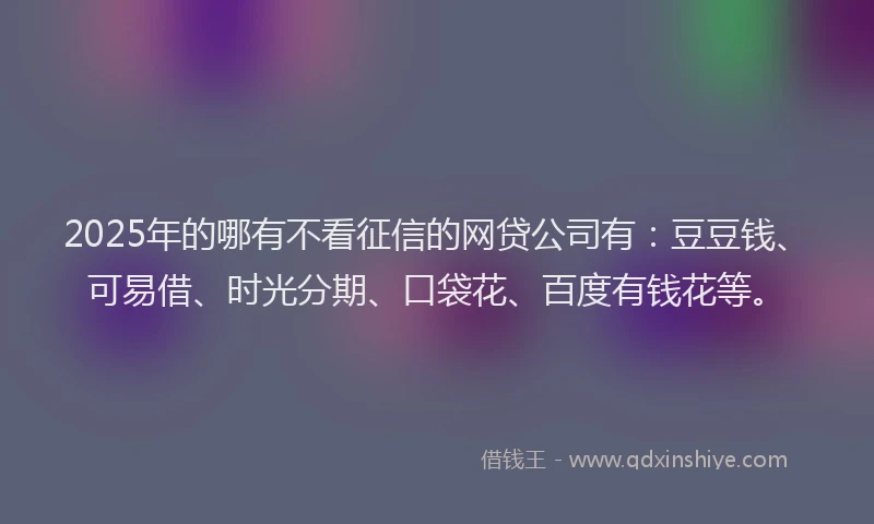 2025年的哪有不看征信的网贷公司有：豆豆钱、可易借、时光分期、口袋花、百度有钱花等。