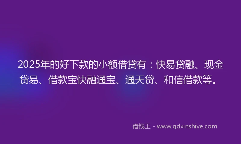 2025年的好下款的小额借贷有：快易贷融、现金贷易、借款宝快融通宝、通天贷、和信借款等。
