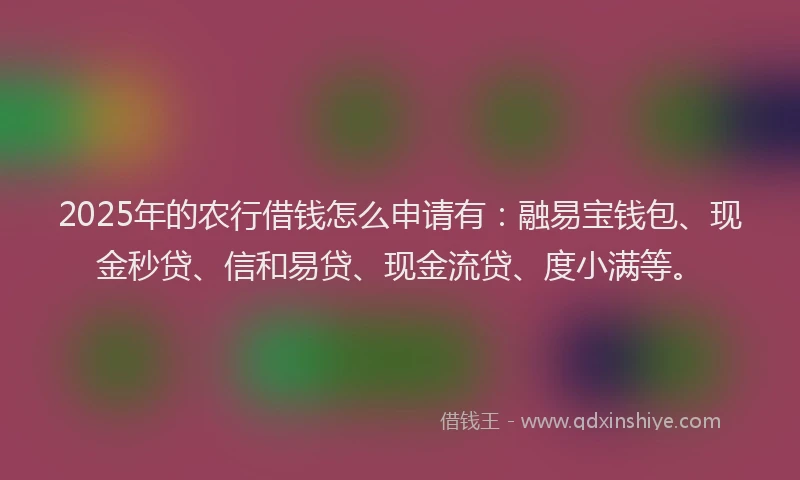 2025年的农行借钱怎么申请有：融易宝钱包、现金秒贷、信和易贷、现金流贷、度小满等。