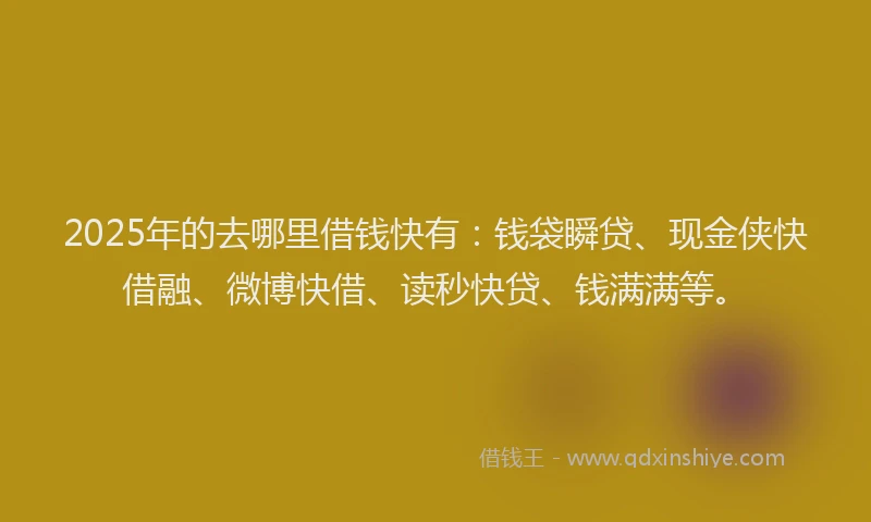 2025年的去哪里借钱快有：钱袋瞬贷、现金侠快借融、微博快借、读秒快贷、钱满满等。