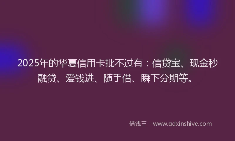 2025年的华夏信用卡批不过有：信贷宝、现金秒融贷、爱钱进、随手借、瞬下分期等。