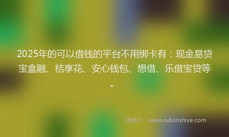 2025年的可以借钱的平台不用绑卡有：现金易贷宝盒融、桔享花、安心钱包、想借、乐借宝贷等。