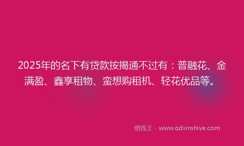 2025年的名下有贷款按揭通不过有：普融花、金满盈、鑫享租物、蛮想购租机、轻花优品等。