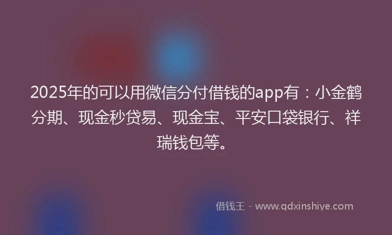 2025年的可以用微信分付借钱的app有：小金鹤分期、现金秒贷易、现金宝、平安口袋银行、祥瑞钱包等。