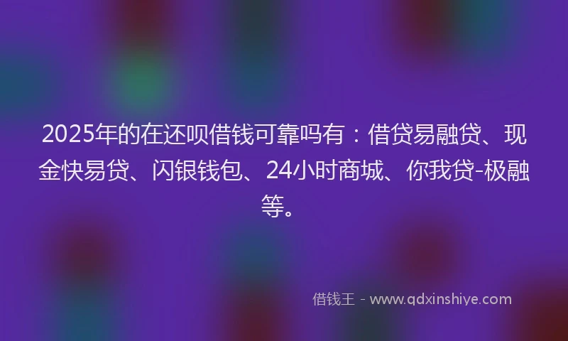 2025年的在还呗借钱可靠吗有：借贷易融贷、现金快易贷、闪银钱包、24小时商城、你我贷-极融等。