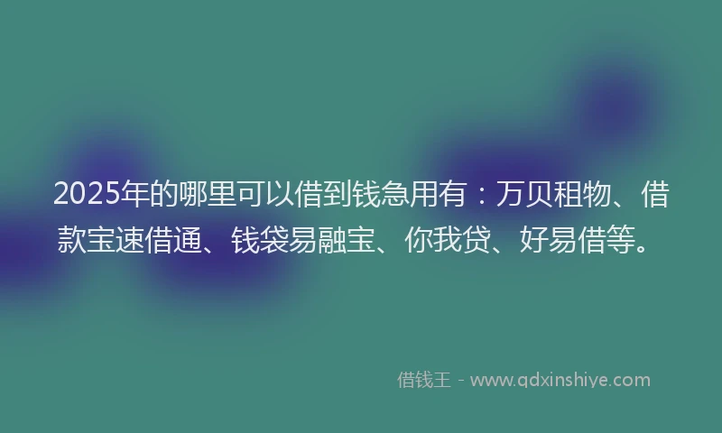2025年的哪里可以借到钱急用有：万贝租物、借款宝速借通、钱袋易融宝、你我贷、好易借等。