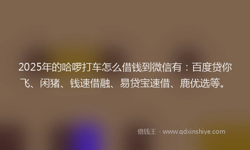 2025年的哈啰打车怎么借钱到微信有：百度贷你飞、闲猪、钱速借融、易贷宝速借、鹿优选等。