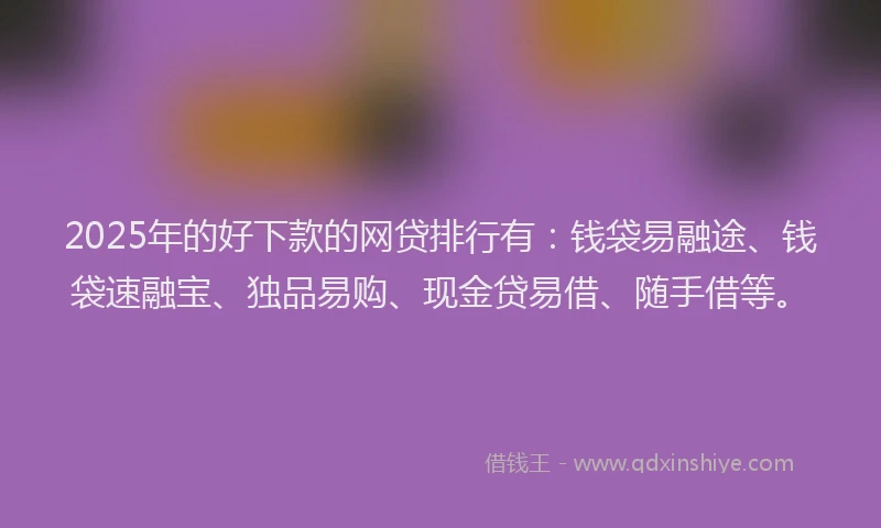 2025年的好下款的网贷排行有：钱袋易融途、钱袋速融宝、独品易购、现金贷易借、随手借等。