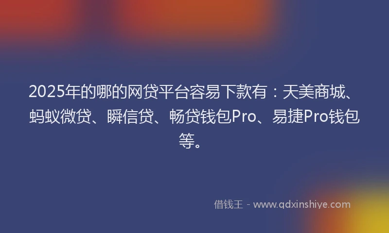 2025年的哪的网贷平台容易下款有：天美商城、蚂蚁微贷、瞬信贷、畅贷钱包Pro、易捷Pro钱包等。